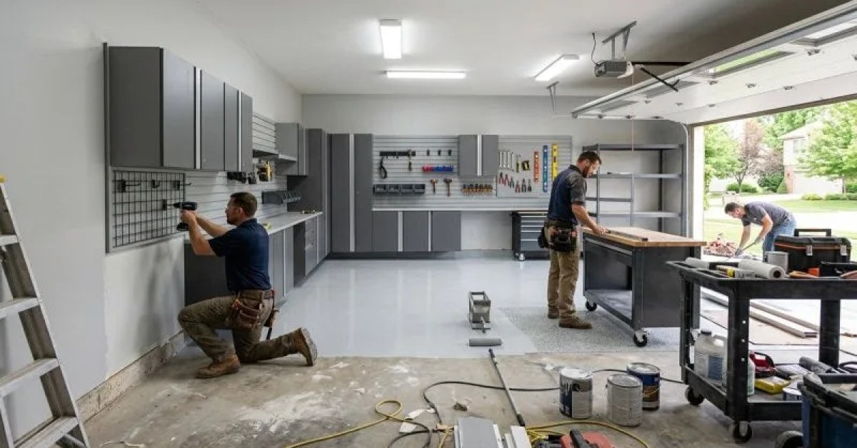 Remodeled garage with organized storage and usable living space